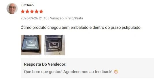 Avaliação 5 estrelas de luiz3445: “Ótimo produto, chegou bem embalado e dentro do prazo estipulado.”