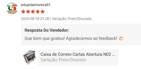 Avaliação 5 estrelas de eduardamoreira91, com resposta do vendedor