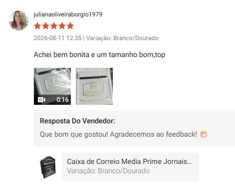 Avaliação 5 estrelas de julianaoliveiraborgio1979: “Achei bem bonita e um tamanho bom, top”
