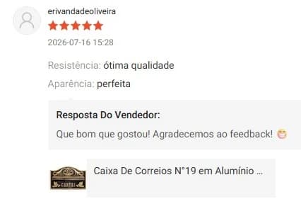 Avaliação 5 estrelas de erivandadeoliveira: resistência de ótima qualidade e aparência perfeita