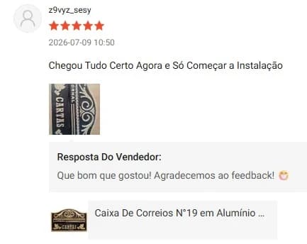 Avaliação 5 estrelas de z9vyz_sesy: “Chegou tudo certo, agora é só começar a instalação”