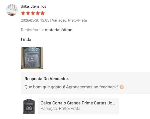 Avaliação 5 estrelas de drika_utensilios: material ótimo. “Linda”