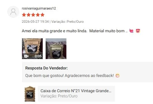 Avaliação 5 estrelas de rosivaniaguimaraes12: “Amei ela, muito grande e muito linda. Material muito bom”