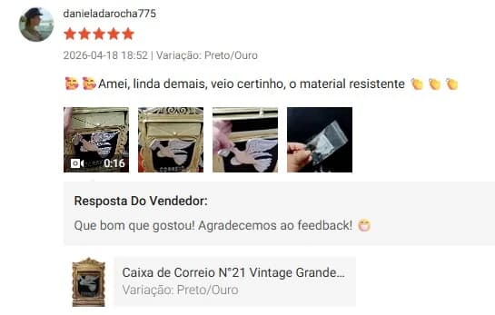Avaliação 5 estrelas de danieladarocha775: “Amei, linda demais, veio certinho, o material resistente”